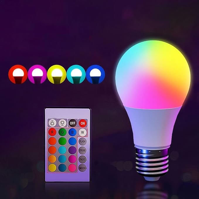 6 Moods RGB Light Bulbs - E27 Screw Base Bulb | 16 Color LED Remote Control Bulb | 5W Color Changing LED Bulb | 5W A60 Colorful RGB Bulb | Smart RGB Dimmable Light Bulbs with Remote Control
