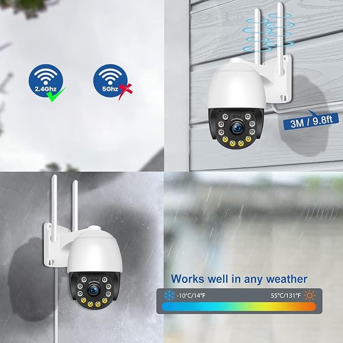 Security Camera Outdoor Wired with Night Vision Color, 360 WiFi Cameras for Home Security, Waterproof Video Surveillance Cameras, Motion Detection, Auto Tracking & Alarm, Fee Phone App and PC Software