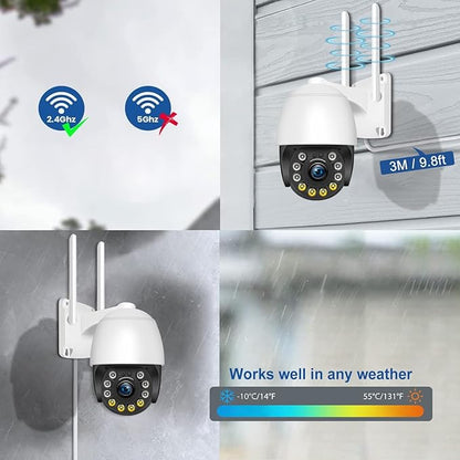 Security Camera Outdoor Wired with Night Vision Color, 360 WiFi Cameras for Home Security, Waterproof Video Surveillance Cameras, Motion Detection, Auto Tracking & Alarm, Fee Phone App and PC Software