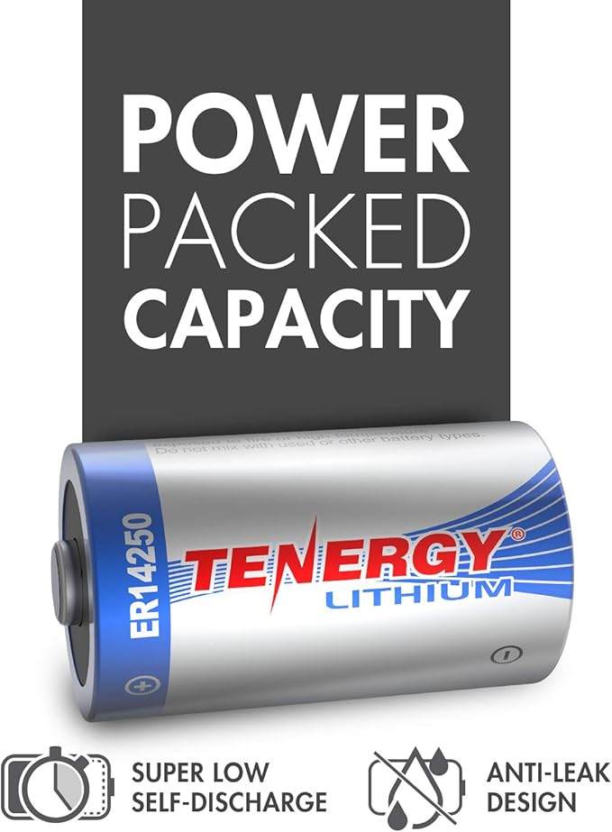 Tenergy 3.6V 1/2 AA Lithium Battery, 1200mAh ER14250 Non-Rechargeable Batteries for Window Sensors, Alarm Systems, Home Security Sensors, Utility Meters, UL Certified, 4 Pack