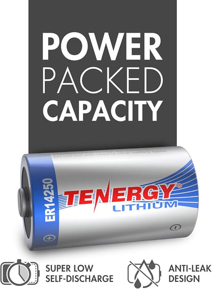 Tenergy 3.6V 1/2 AA Lithium Battery, 1200mAh ER14250 Non-Rechargeable Batteries for Window Sensors, Alarm Systems, Home Security Sensors, Utility Meters, UL Certified, 4 Pack