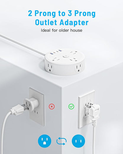 15FT PD20W 2 Prong Power Strip, Fast Charging Surge Protector, Yozisital 2 Prong to 3 Prong Outlet Adapter, 6 Outlets 4 USB (2 USB-C), Extension Cord with 180° Rotating Plug, Ideal for Older House