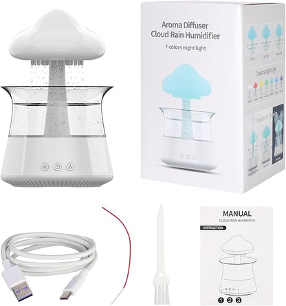 cjc Cloud Rain Humidifier for bedroom with Soothing Rain Sounds Sleep Aid, Waterfall Night Light, Mushroom Design Air Moisturizer，Room Decor Aesthetic for living room (White)