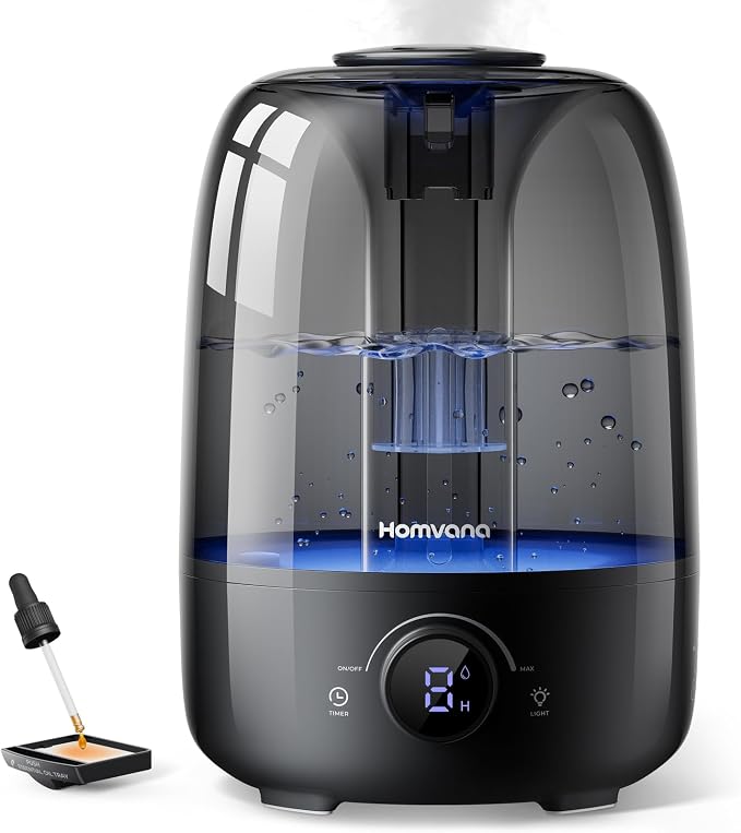 Homvana 4L Top-Fill Cool Mist Humidifiers for Bedroom, Large Room Plants