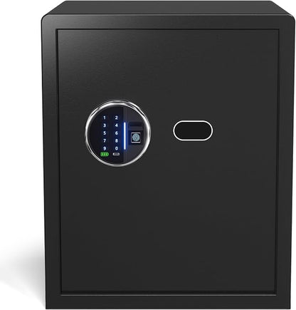 Grimtron 32LB Biometric 4 Pistols Safe with Fingerprint Lock, 3-8 Digit PIN | 2-in-1 Storage for 4 Pistols & Valuables, 1.71 Cu Ft Capacity, 30 Fingerprints, All-Metal Knob, Silent Mode & Type-C Power