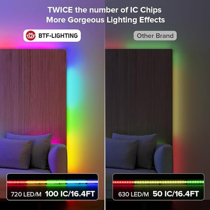 BTF-LIGHTING 16.4FT WS2811 Smart IC RGB DC12V FCOB COB LED Strip Light | UL Listed 720LEDs/m High Density Color Chasing Light 12mm Width for Home Party DIY Lighting(No Adapter or Controller)
