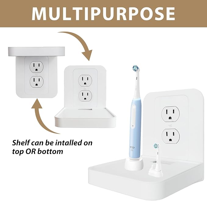 Outlet Shelf Holder Fit for Duplex Receptacle, Bathroom Decor,Cable Management,A Space Saving Solution, Homepod Mini Google Home/Echo/Smart Speakers/Electric Toothbrush/Cell Phone (Standard)