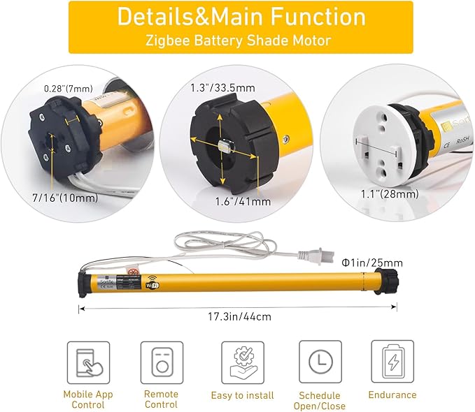 WiFi Blinds Motor for 1.75"(43mm) Tube, Electric Windows Shade, Smart Tubular Motor, App Timer and Group Control, Compatible with Alexa and Google Home