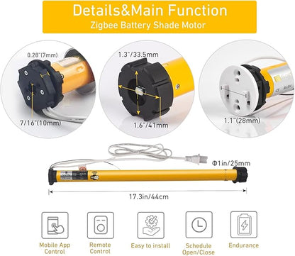 WiFi Blinds Motor for 1.75"(43mm) Tube, Electric Windows Shade, Smart Tubular Motor, App Timer and Group Control, Compatible with Alexa and Google Home