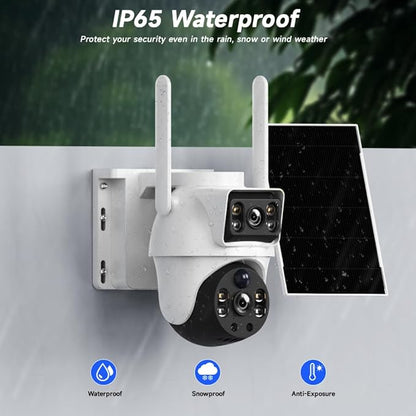 XIAOVV WiFi Security Camera, 4K Solar Dual-Eye Outdoor Wireless 360° PTZ WiFi Camera with Dual-Lens, Cloud Storage, SD Card Support up to 128GB, White, Wall Mount