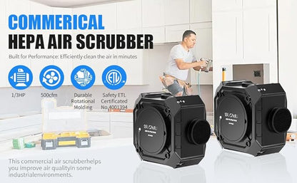 Air Scrubber Electric Air Duster-Portable Hepa Air Purifier-Air Duct Cleaner-Hepa Air Scrubber with 3 Stage Filtration. Air Scrubber with MERV-10, HEPA, Activated Carbon Filter