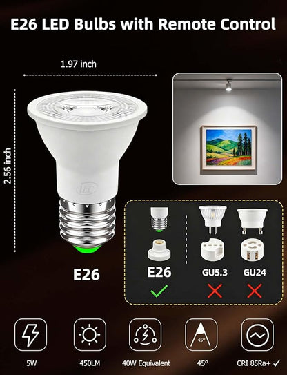 ILC Par16 LED Light Bulbs 40 Watt Equivalent Color Changing E26 Screw 45°, 12 Colors Dimmable Daylight White 5000K RGB LED Spot Light Bulb with 5W Remote Control,(Pack of 4)