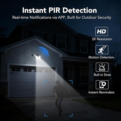 GNCC Solar Security Camera Outdoor, 2.4 & 5GHz WiFi Outdoor Security Camera 4MP Solar Powered WiFi Camera with Color Night Vision, Spotlight, PIR Motion Detection, Easy to Install, SD/Cloud Storage