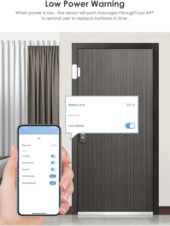 Mengshen 6 Pack WiFi Door Sensor Smart Window Door Sensor Alarm Wireless Magnetic Door Open Detector and APP Remote Notification Compatible withTuya Smart Alexa Google Assistant
