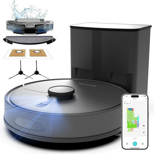 Self-Emptying Robot Vacuum and Mop, 6000Pa Powerful Suction, 90-Day Hands-Free,LiDAR Navigation, Smart Mapping, App & Alexa Control, Robotic Vacuum for Pet Hair, Carpets and Hard Floors