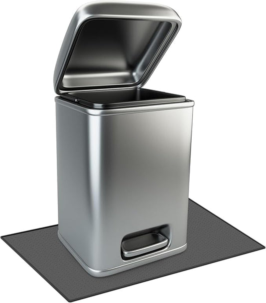 Tinideya Waterproof Trash Can Mat with Raised Edge Non Slip Under Garbage Mat Trash Can Pads Protective Silicone Rubber Tray for Kitchen to Avoid Spills Floor Scratches(Black,11.8" X 18.9")