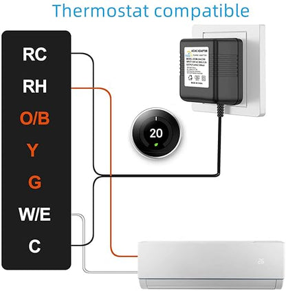 24V Doorbell Thermostats Transformer Compatible with Nest Honeywell Ecobee Sensis All Versions of Ring Video Doorbells Power Adapter (26FT Black, 12.0, Watts)