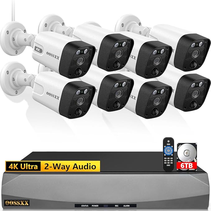 (2026 Update) 4K PoE Security Camera System w/PIR & AI Human Detection, 8CH NVR w/ 3TB HDD, 8 Cameras, 130° Ultra Wide Angle, 90-Day Recording, 2-Way Audio, Remote Control, No Monthly Fee
