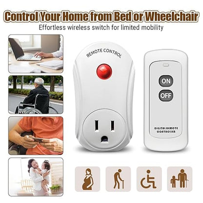 Remote Control Outlet, C-GLNKY Wireless Electrical Plug Switch for Lights, Lamps, Fans, 100ft RF Range,15A 1800W (1 Remote + 1 Outlet+1 Battery)