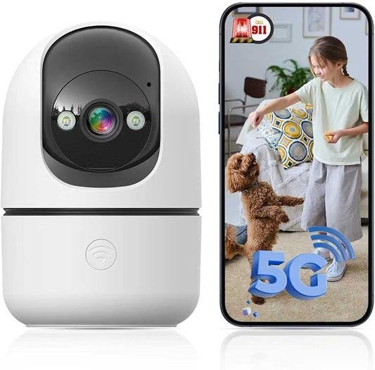 GBIUT Indoor Camera 5G&2.4G WiFi Cameras for Home Security Instant 911 Alert, 360° Pan/Tilt Baby Monitor/Dog/Pet Camera AI Motion Detection Night Vision, Speaker, US Cloud Storage (1-Pack)