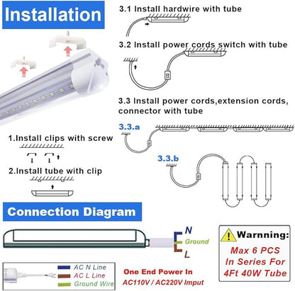 Linkable 4Ft Black Light Bulb 24Pack, LED 40W Integrated T8 Blacklight Bar Fixture, UVA 395NM 400NM for Fluorescent Tapestry Poster Body Paint Glow Party