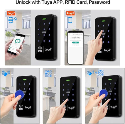 WiFi Tuya Door Access Control System Kit IP68 Waterproof RFID Keyboard 125KHz 13.56MHz Smart Phone APP Unlock + Power Supply +10pcs Keyfobs (Without Lock)