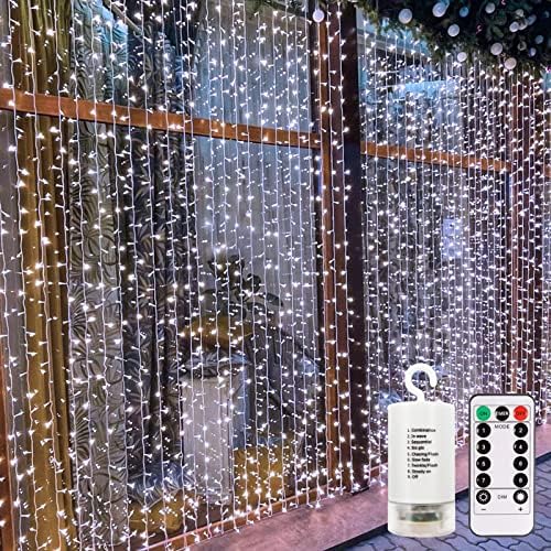 echosari 9.8Ft×9.8ft Curtain Lights Battery Operated with Remote Cool White