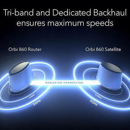 NETGEAR Orbi Tri-Band WiFi 6 Mesh System (RBK863SB) – Router + 2 Satellite Extenders - Security Features - Covers up to 8,000 sq. ft., 100 Devices - 10 Gig Internet Port - AX6000 (up to 6Gbps) - Black