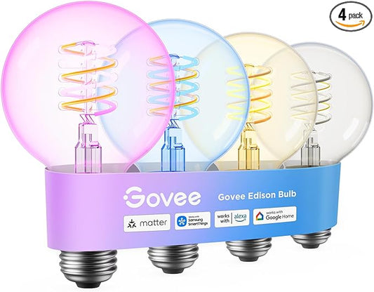 Govee Edison Bulbs, Smart Vintage Light Bulbs, RGBWW Color Changing G25 Vanity Light Bulb, Compatible with Matter, Alexa & Google Assistant, LED Filament Bulb for Living Room Kitchen E26 Base 4 Pack