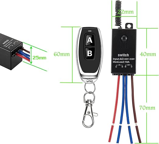 2 Way Mini Remote Control Switch,AC 110V/120V/220V/240V/10A Relay ON/Off Switch with 328FT Long Range,Wireless RF Switch for Pump,Lamps,LED Lights,Fans(2 Remote Controls,2 Receivers)