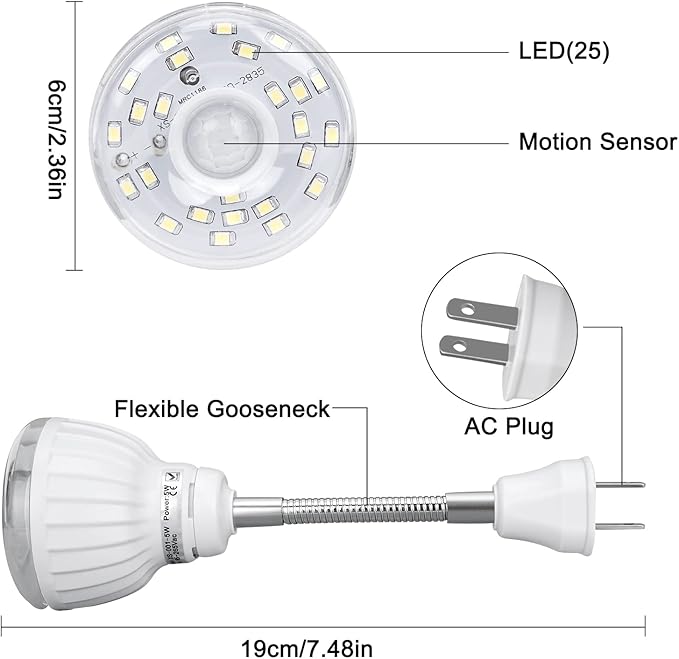 Plug in Motion Sensor Night Light Indoor, PIR Infrared Motion-Activated LED Night Light for AC Outlet,Dusk to Dawn Sensor Smartlight,360° Directional Rotating for Garage Stairway, 5W White, 2 PCS