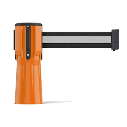 Trafford Industrial 11 Ft. Cone-Mounted Retractable Belt Barrier Orange Case with Black and White Horizontal Stripe Belt