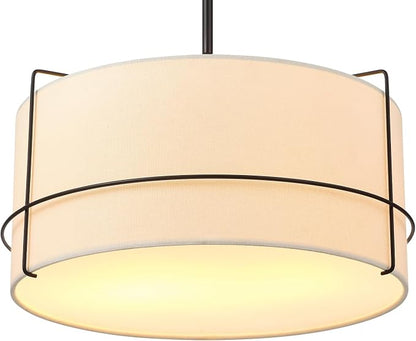 Globe Electric 2-Light Pendant Light, Off-White Fabric Shade with Matte Black Frame & Etched Acrylic Plate, Coastal or Updated Traditional Lighting for Dining Room or Bedroom