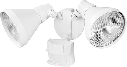 Globe Electric 17000273 180-Degree 240 W Twin Head White Hardwired Motion Sensor Security Flood Light, Spotlight, Outdoor, Outside House Lights