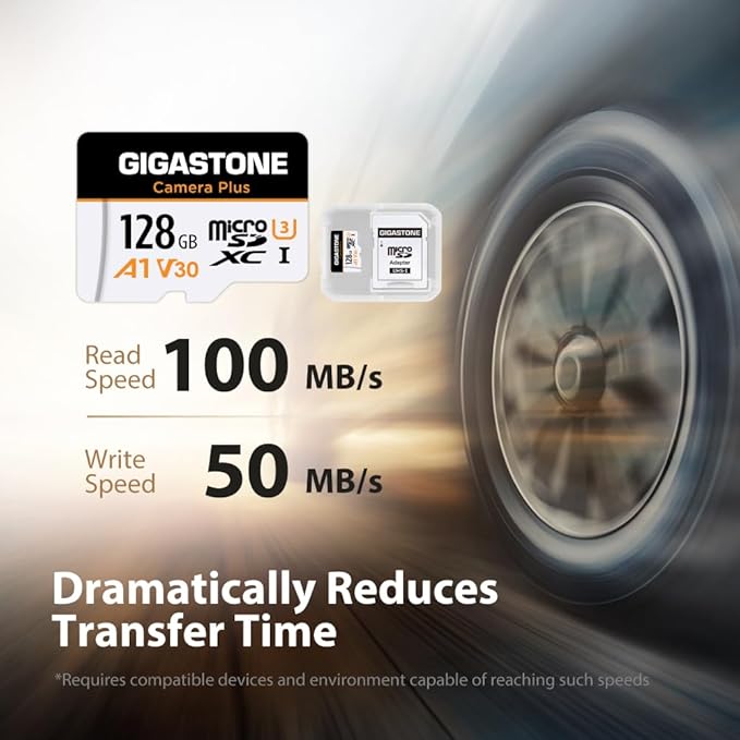 GIGASTONE 128GB Micro SD Card, Camera Plus, Action Camera, Wyze Cam, Speed up to 100MB/s, 4K Video Recording, MicroSDXC Memory Card UHS-I A1 V30 U3