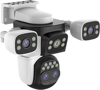 EVERSECU 10x Hybrid Zoom Quad Lens WiFi PTZ Security Camera, Triple Cameras in One, Side Cameras with Adjustable All-Angle Arm, 2K 360° View No Blind Spot, Auto Tracking, Spotlight, 2 Way Audio