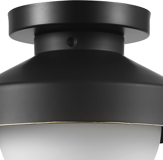 Globe Electric 1-Light Flush Mount Ceiling Light, Matte Black, Frosted Glass Shade, Bronze Trim, Modern Industrial Style