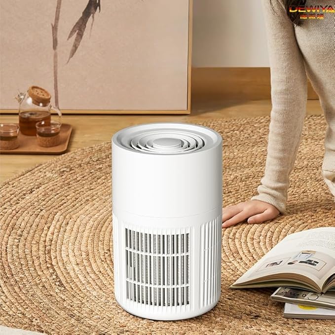 Home bedroom air purifier, high-efficiency particulate air filter, used for smoke, pollen, dandruff, odor air purifier, pet quiet air purifier, home, baby room (white)