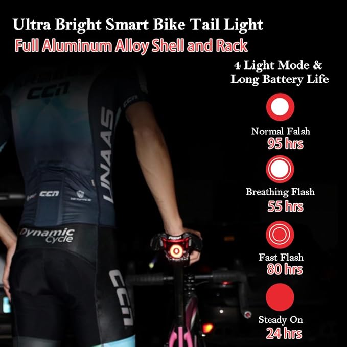G Keni Smart Brake Sensing Rear Bike Lights, Auto Light Sensing Bike Tail Light, IPX6 Waterproof, Ultra Bright LED Taillights, Rechargeable Safety Road Back Bicycle Lights for Night Riding