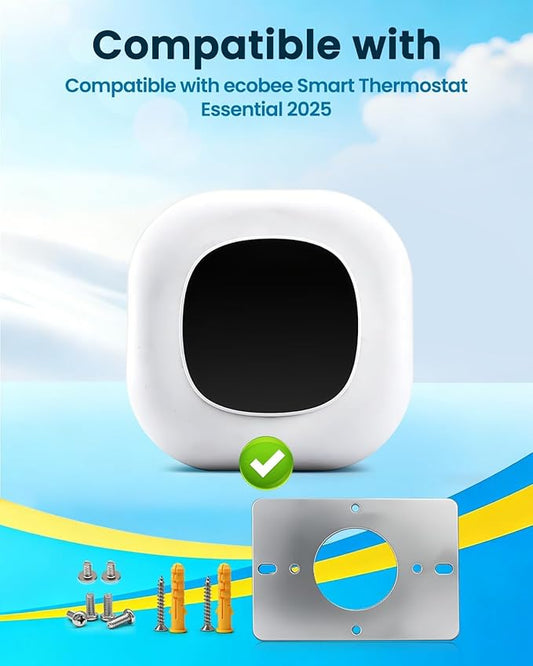 Wall Plate Cover Compatible with Ecobee Smart Thermostat Essential New 2025, Large Thermostat Trim Kit for Junction Box and Wall Hole Coverage, 5.9" x 5.9", Matte Tricorn White