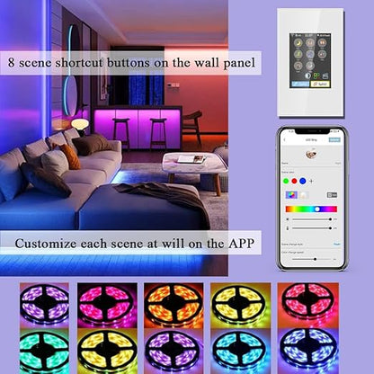 LANBON L8 LCD Smart Light Strip Switch, with 32.8FT LED Strip Lights, 2.4G WiFi Wall Touchscreen Switch Support to DIY Brightness/Colors, Compatible with Alexa/Google Home, APP Remote Control, L8-HLS