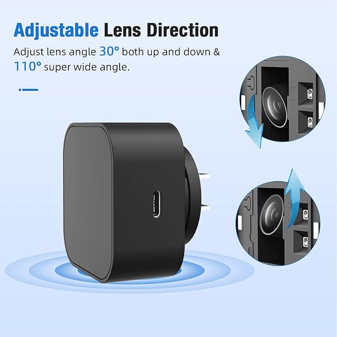 LIZVIE Phone Charger Camera - USB-C Port WiFi Smart Charger Camera - Motion Detection/170° Wide-Angle/SD Storage for Indoor Home/Office/Pets Safe.