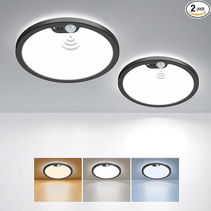 BLNAN Motion Sensor Ceiling Light Wired, 8.7 Inch 3000K 4000K 5000K Selectable Motion Activated LED Flush Mount Light Fixture with Timer for Walk-in Closet Laundry Hallway Stair, Black Frame, 2 Pack