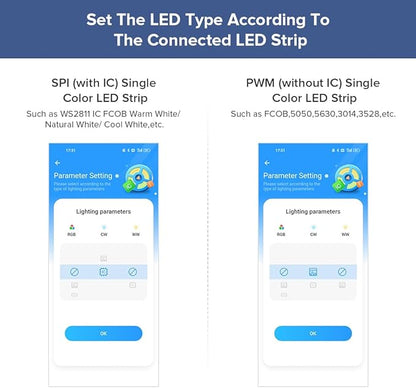 BTF-LIGHTING SP630E Bluetooth Controllers 4 Zones 2.4GHz Dimming RF RB1 Remote Kit Support FCOB COB SMD PWM or SPI Single Color LED Strip WS2811 IC etc DC5V DC12V DC24V