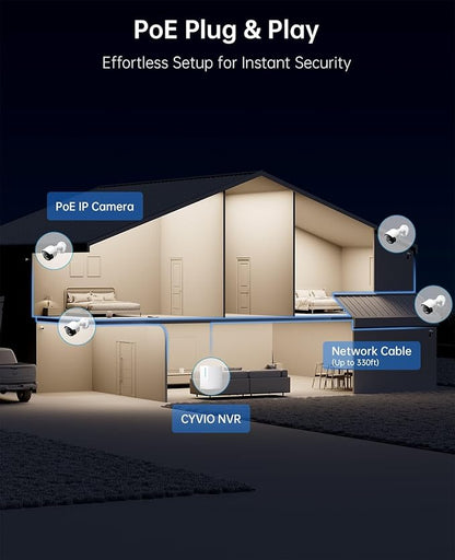 4K PoE Camera System, 4Pcs 8MP Security Camera System Outdoor with No Subscription, AI Detection, Color Night Vision, IP67 Waterproof, H.265 4K 8CH NVR with 64GB SD Card