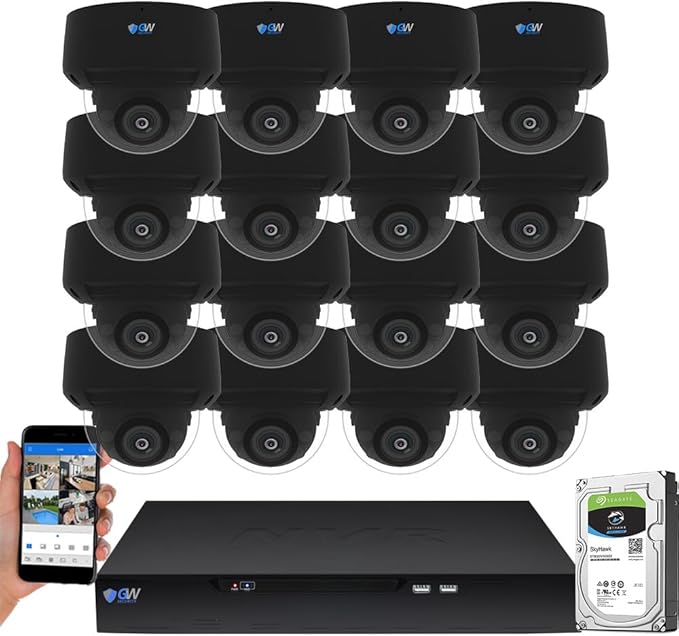 GW Security 16 Channel 12MP NVR 4K PoE 2.7-13.5mm Motorized Zoom Security Camera System with 16 x 4K 8MP IP Microphone Waterproof Smart AI Dome Camera, Face Recognition/Human/Vehicle Detection