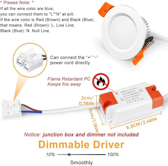 2 Inch LED Downlight, 3W Recessed Lighting Dimmable Ceiling Light Kit, 3000K Warm White, CRI80 LED Can Lights with Driver(35W Halogen Equivalent), 10 Pack