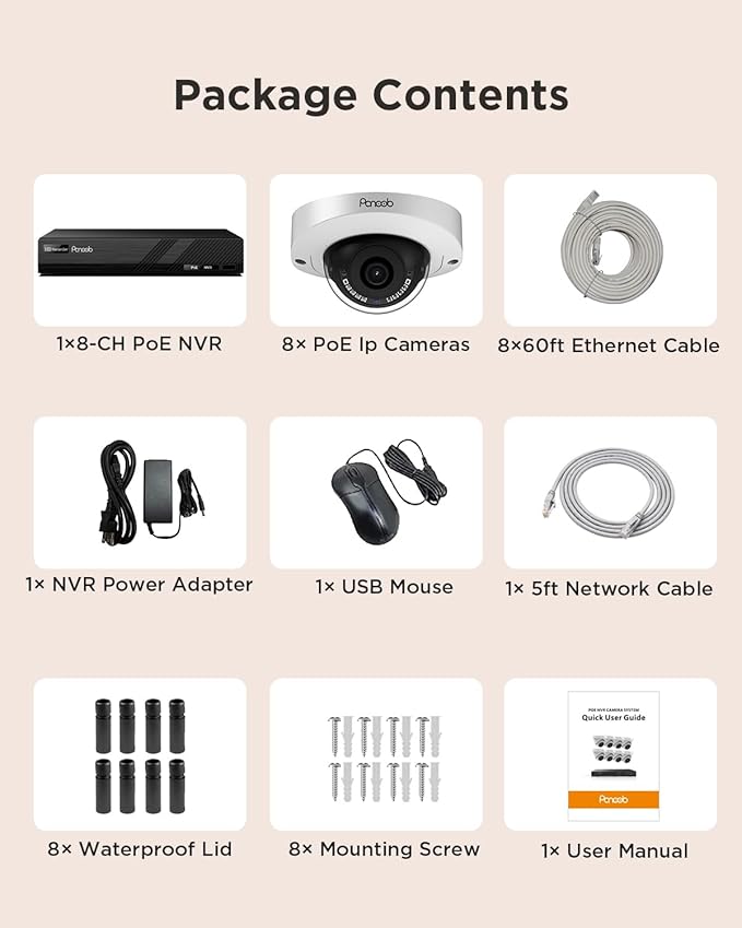8 Channel Security Camera System, 8Pcs 5MP Wired Outdoor Surveillance IP PoE Dome Cameras with AI Person Vehicle Detection, Remote Access, Built-in Mic, 8CH 5MP PoE NVR 2TB HDD, PD63A0808-5M