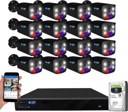 GW Security 16 Channel 12MP NVR 4K Two-Way Audio Full Color Night Vision Security Camera System with 16 x 8MP 4K Outdoor Indoor PoE Security Camera, Face Recognition/Human/Vehicle AI Detection