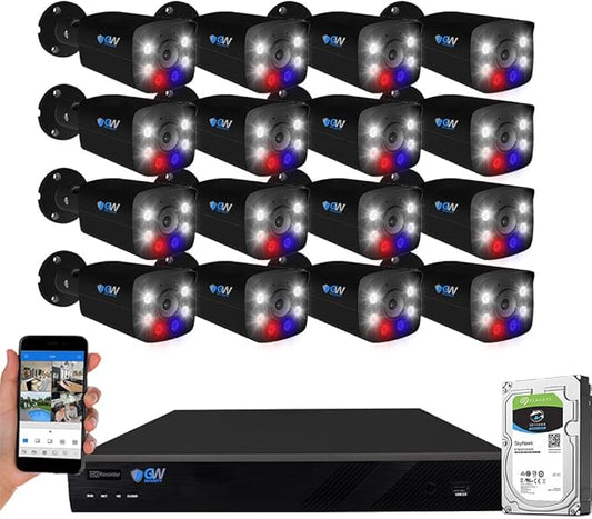 GW Security 16 Channel 12MP NVR 4K Two-Way Audio Full Color Night Vision Security Camera System with 16 x 8MP 4K Outdoor Indoor PoE Security Camera, Face Recognition/Human/Vehicle AI Detection